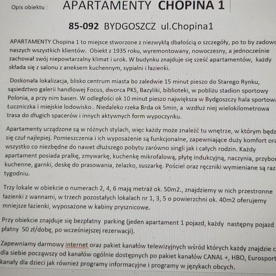 Apartamenty Chopina 1 Bydgoszcz Eksteriør billede